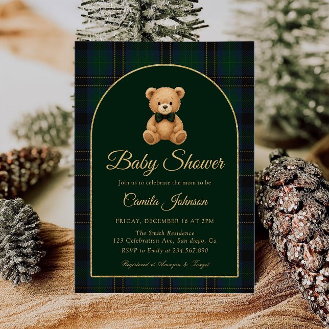 Teddy Bear Tartan Preppy Baby Shower Invitation Einladung (Von Creator hochgeladen)