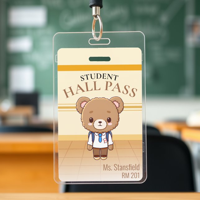 Teddy Bear Teacher School Hall Pass Ausweis (Teddy Bear Teacher School Classroom Hall Pass Badge
)