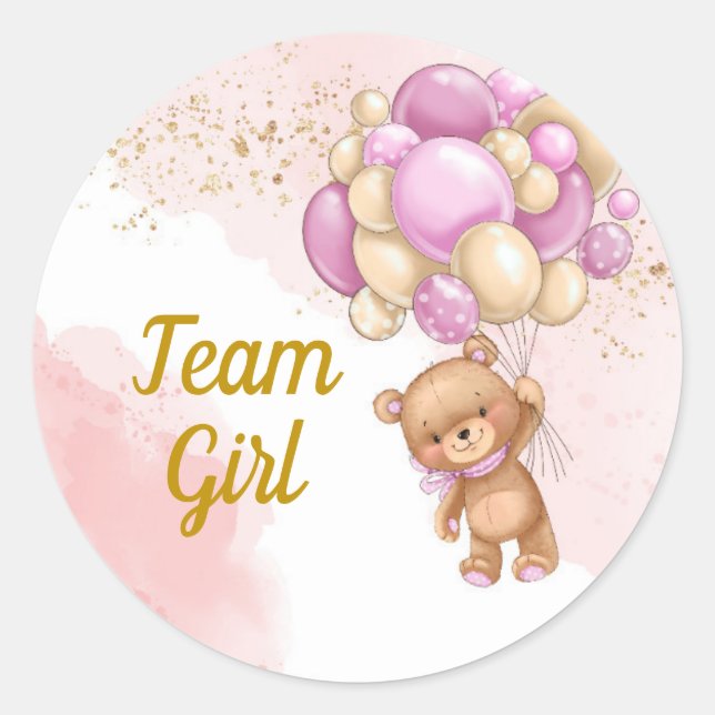 Teddy Bear Team Girl Gender Reveal Party Runder Aufkleber (Vorderseite)