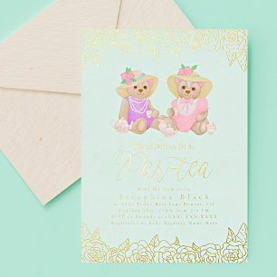 Teddy Bear Tee Party Mint Gold Babydusche Folieneinladung
