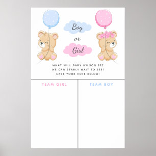 Teddy Bear Thema Geschlecht offenbaren Stimmzettel Poster
