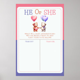 Teddy Bear Thema Geschlecht offenbaren Stimmzettel Poster