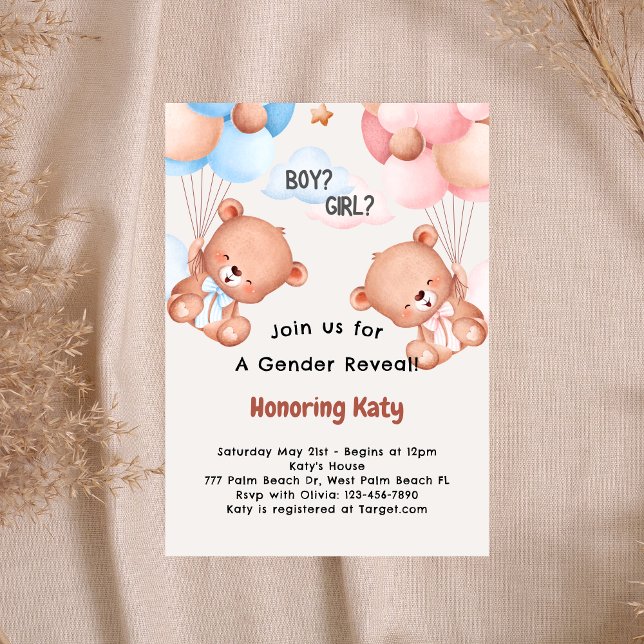 Teddy Bear Theme Baby Gender Reveal Einladung (Von Creator hochgeladen)