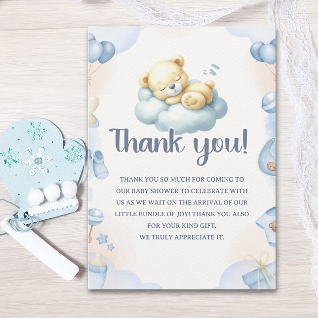 Teddy Bear Theme Baby shower boy Dankeskarte (Von Creator hochgeladen)