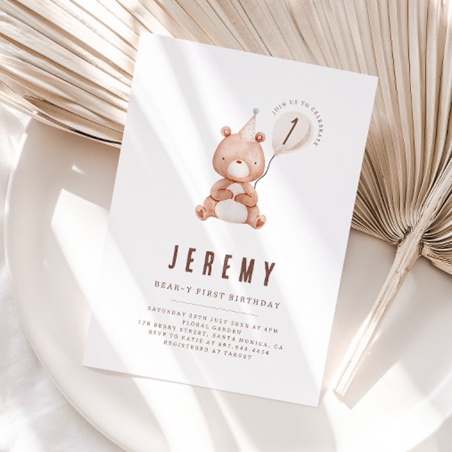 Teddy Bear Theme Neutral 1. Geburtstag Party Einladung (Von Creator hochgeladen)