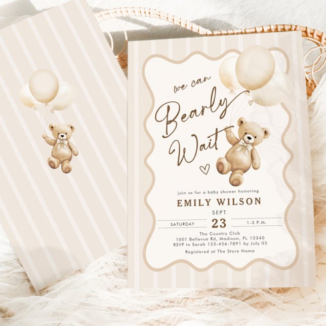 Teddy Bear Theme We Can Bearly Wait Baby Shower Einladung (Von Creator hochgeladen)