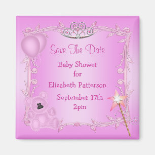 Teddy Bear & Tiara Pink Babydusche Save the Date Magnet