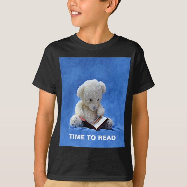 Teddy Bear Time to Read Blue Stuffed Animal, ZKOA T-Shirt (Vorderseite)
