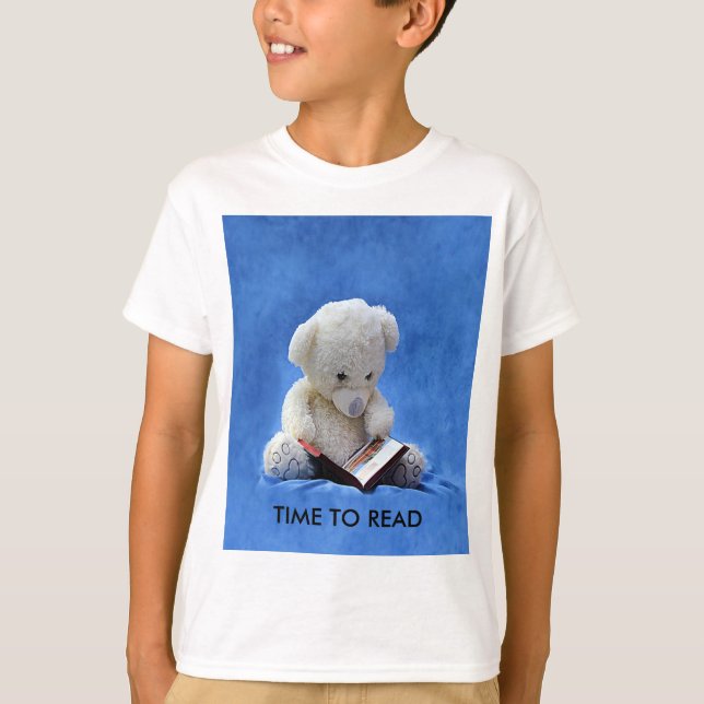 Teddy Bear Time to Read Blue Stuffed Animal, ZKOA T-Shirt (Vorderseite)
