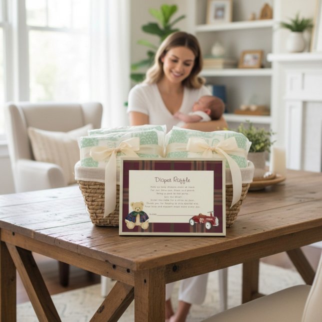 Teddy Bear & Toy Car Baby Shower Diaper Raffle  Begleitkarte (Von Creator hochgeladen)