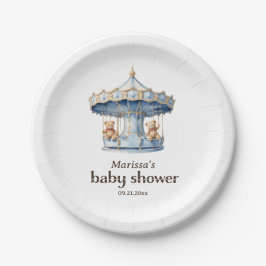 Teddy Bear Twin Boy Baby Shower Paper Plate Pappteller
