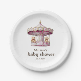 Teddy Bear Twin Girl Baby Shower Paper Plate Pappteller