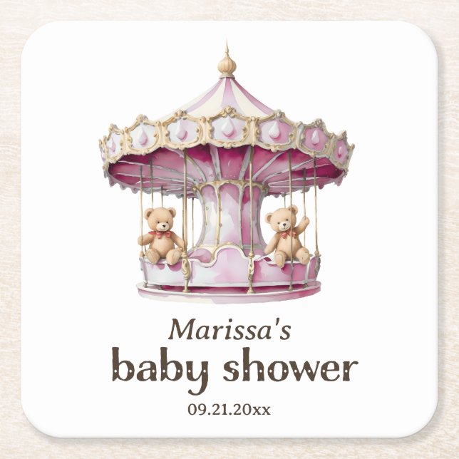 Teddy Bear Twin Girl Babydusche Untersetzer (Vorderseite)