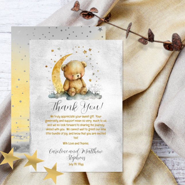 Teddy Bear Twinkle Twinkle Little Star Baby Dusche Dankeskarte (Sweet "Thank You" design from our "Twinkle Twinkle Little Star" teddy bear baby shower collection.)