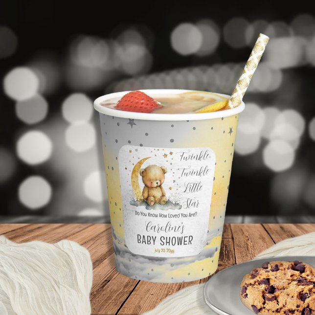 Teddy Bear Twinkle Twinkle Little Star Baby Dusche Pappbecher (Create an enchanting baby shower with our Teddy Bear Twinkle Twinkle Little Star collection.  )