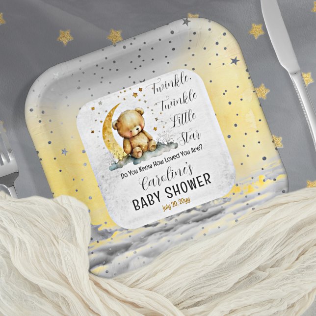 Teddy Bear Twinkle Twinkle Little Star Baby Dusche Pappteller (Create an enchanting baby shower with our Teddy Bear Twinkle Twinkle Little Star collection.  )
