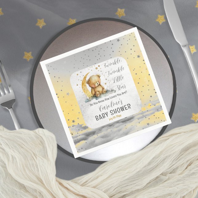 Teddy Bear Twinkle Twinkle Little Star Baby Dusche Serviette (Create an enchanting baby shower with our Teddy Bear Twinkle Twinkle Little Star collection.  )