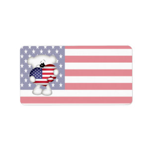 Teddy Bear und Big USA Flag Herz Adressaufkleber