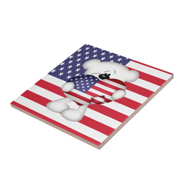 Teddy Bear und Big USA Flag Herz Fliese (Seite)