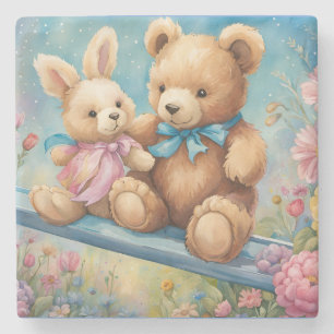 Teddy Bear und Bunny Sitzen im Garten Steinuntersetzer