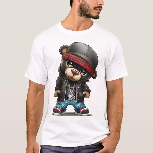 Teddy Bear und Rapper-Stil T-Shirt (Vorderseite)