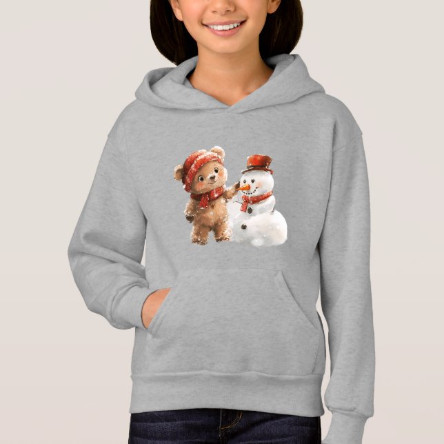 Teddy Bear und Snowman Hoodie (Vorderseite)
