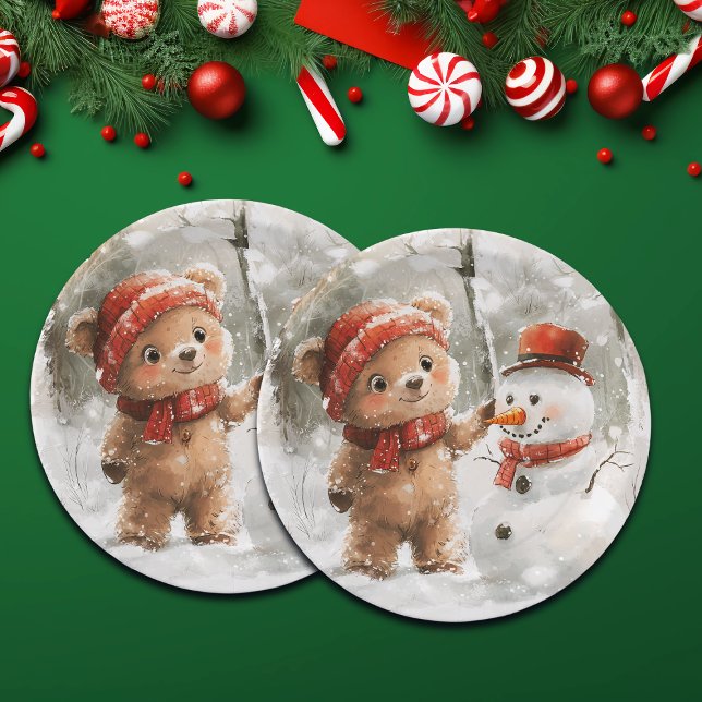 Teddy Bear und Snowman Pappteller (Von Creator hochgeladen)