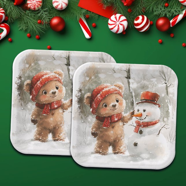 Teddy Bear und Snowman Pappteller (Von Creator hochgeladen)