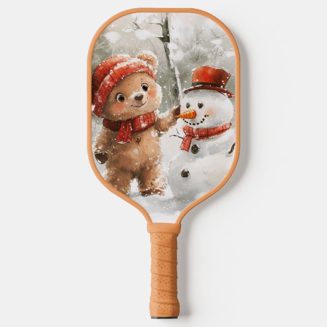 Teddy Bear und Snowman Pickleball Schläger (Vorderseite)
