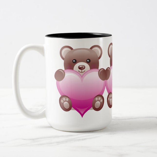 Teddy Bear Valentine Heart Zweifarbige Tasse (Links)