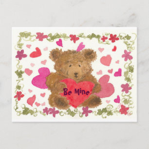 Teddy Bear Valentine Watercolor Feiertagspostkarte