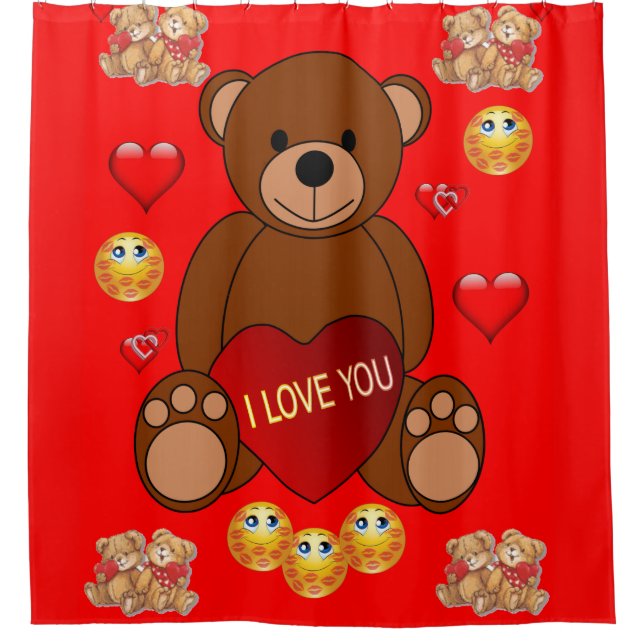 Teddy bear valentines Kinder Duschvorhang rot (Vorderseite)