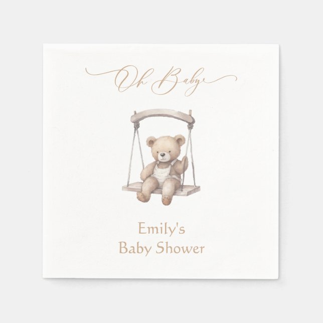 Teddy Bear Vintag Boho Babydusche Serviette (Vorderseite)