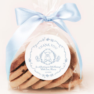 Teddy bear Vintag Toile Babydusche Danke Runder Aufkleber