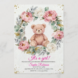 Teddy Bear Watercolor  Baby Shower Invitation Einladung
