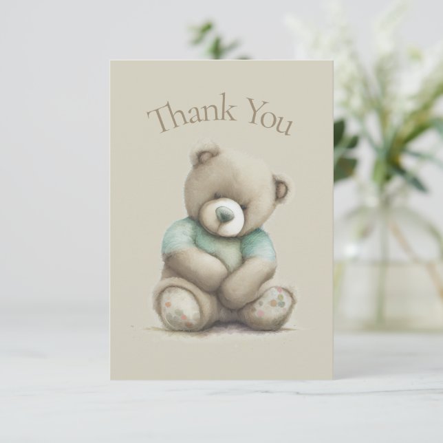 Teddy Bear Watercolor Babydusche Danke (Stehend Vorderseite)