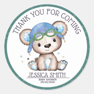 Teddy Bear Watercolor Flugzeug Runder Aufkleber