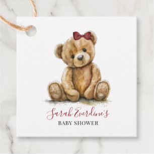 Teddy Bear Watercolor Girl Babydusche Geschenkanhänger