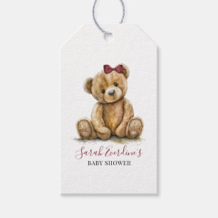 Teddy Bear Watercolor Girl Babydusche Geschenkanhänger