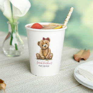 Teddy Bear Watercolor Girl Babydusche Pappbecher