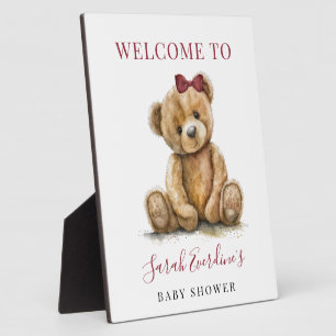 Teddy Bear Watercolor Girl Babydusche Willkommen Fotoplatte