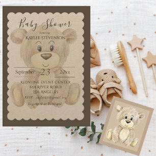 Teddy Bear Watercolor Rustic Baby Dusche Einladung