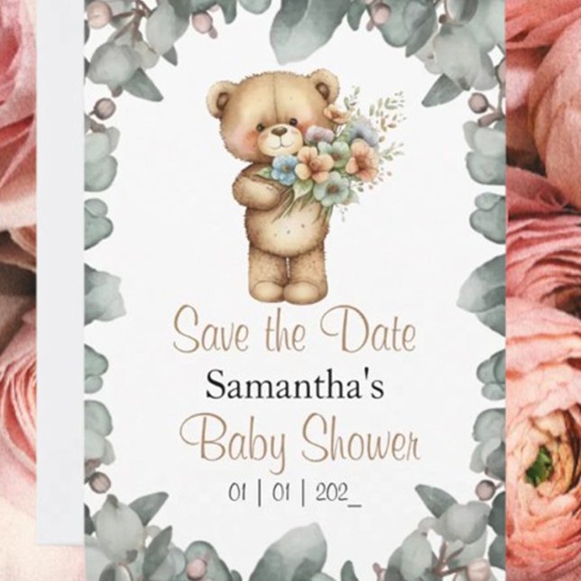Teddy Bear Watercolor White the Date Einladung (Get ready to celebrate with our Beary Cute Baby Shower Invitation! )