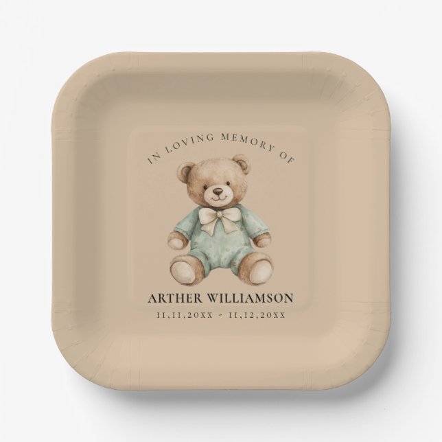 Teddy Bear Watercolour Memorial Paper Plates Pappteller (Vorderseite)