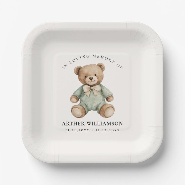 Teddy Bear Watercolour Memorial Paper Plates Pappteller (Vorderseite)