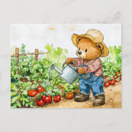 Teddy Bear Watering Tomato Plants Postkarte