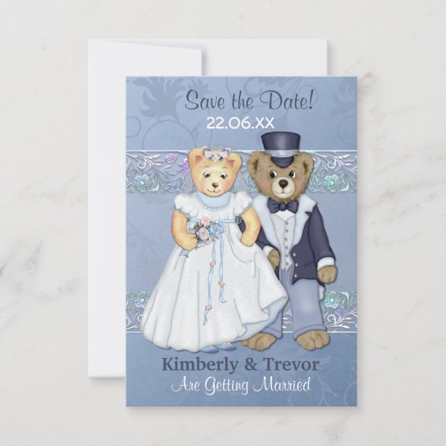 Teddy Bear Wedding rettet das Datum Einladung (Vorderseite)