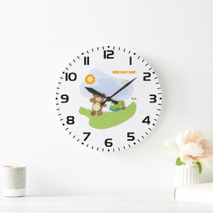 Teddy Bear Welcome Baby Kinderzimmer Design Große Wanduhr