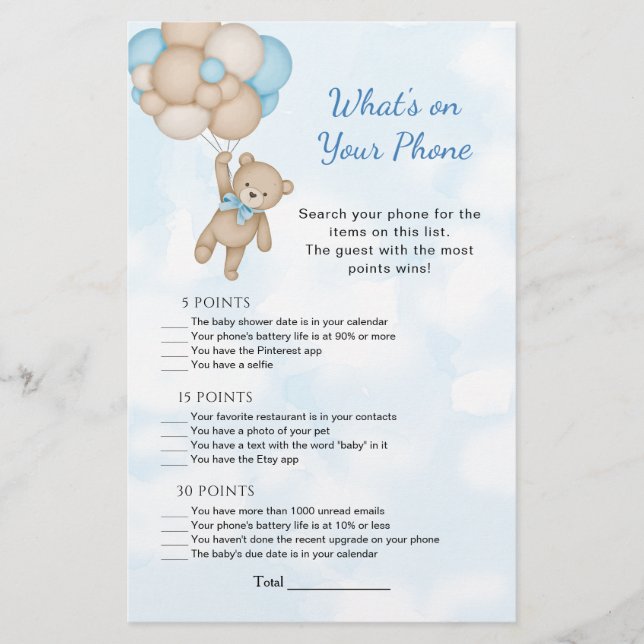 Teddy Bear What's on Your Phone Baby Game (Vorderseite)