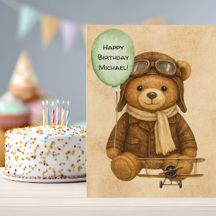 Teddy Bear Whimsical Vintag Airplane Niedlich Cust Postkarte